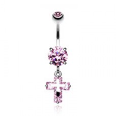 Cubic Zirconia Cross on Cross Sparkle Belly Button Ring