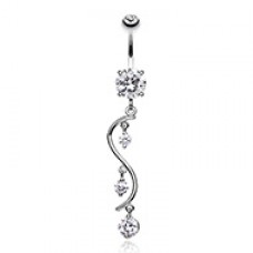 Cubic Zirconia Vine Swirl Sparkle Belly Button Ring