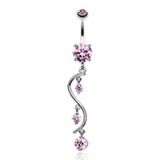 Cubic Zirconia Vine Swirl Sparkle Belly Button Ring