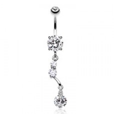 Sparkling Cubic Zirconia Crystal Drop Belly Button Ring