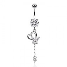 Cubic Zirconia Butterfly Heart Flower Sparkle Belly Button Ring