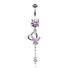 Cubic Zirconia Butterfly Heart Flower Sparkle Belly Button Ring