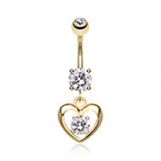 Golden Cubic Zirconia Heart Gem Sparkle Belly Button Ring