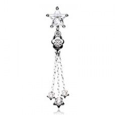 Falling Star Twinkle Reverse Drop Cubic Zirconia Belly Button Ring