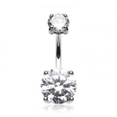 Cubic Zirconia Gem Prong Sparkle Belly Button Ring