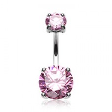 Cubic Zirconia Gem Prong Sparkle Belly Button Ring