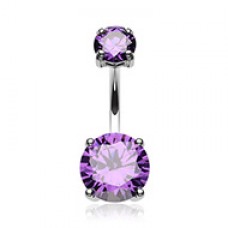 Cubic Zirconia Gem Prong Sparkle Belly Button Ring