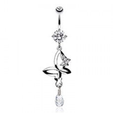 Twinkling Butterfly Teardrop Sparkle Cubic Zirconia Belly Button Ring