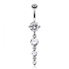 Brilliant Four Gem Cascade Cubic Zirconia Belly Button Ring