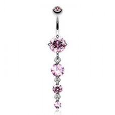Brilliant Four Gem Cascade Cubic Zirconia Belly Button Ring