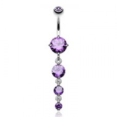 Brilliant Four Gem Cascade Cubic Zirconia Belly Button Ring