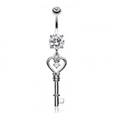 Heart Key Sparkle Cubic Zirconia Belly Button Ring