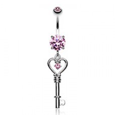 Heart Key Sparkle Cubic Zirconia Belly Button Ring