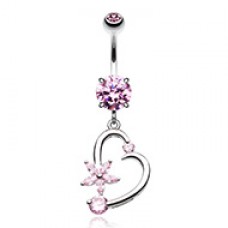Elegant Cubic Zirconia Star and Heart Belly Button Ring