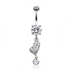 Tilted Gemed Heart Cubic Zirconia Belly Button Ring