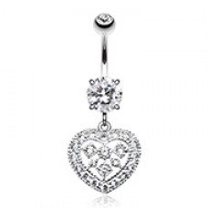 Sparkling Cubic Zirconia Heart Shapes Belly Button Ring