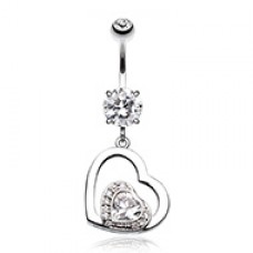 Sweet and Sparkly Cubic Zirconia  Heart Belly Button Ring