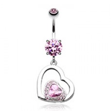 Sweet and Sparkly Cubic Zirconia  Heart Belly Button Ring