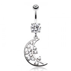 Twinkling Moon Cubic Zirconia Belly Button Ring