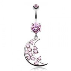 Twinkling Moon Cubic Zirconia Belly Button Ring