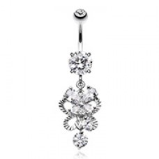 Exuberant Cubic Zirconia Butterfly Chandelier Belly Button Ring