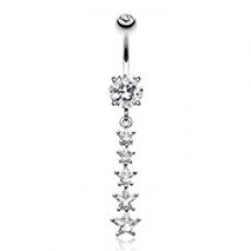 Twinkling Five Star Cubic Zirconia Belly Button Ring