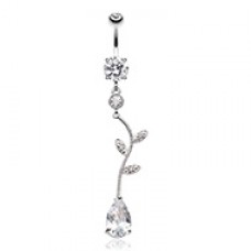 Elegant Vine Drop Cubic Zirconia Belly Button Ring
