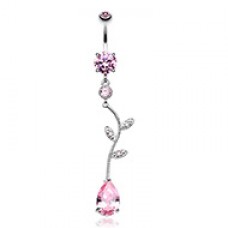 Elegant Vine Drop Cubic Zirconia Belly Button Ring