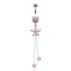 Flower Sparkle Cubic Zirconia Belly Button Ring