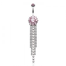 Exquisite Flower Bedazzled Cascading Cubic Zirconia Belly Button Ring