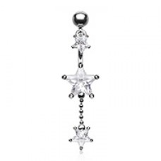 Glistening Falling Stars Cubic Zirconia Belly Button Ring