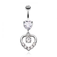 Lusterous Double Heart Cubic Zirconia Belly Button Ring