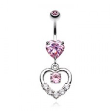 Lusterous Double Heart Cubic Zirconia Belly Button Ring