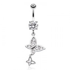 Twin Butterfly Cubic Zirconia Belly Button Ring