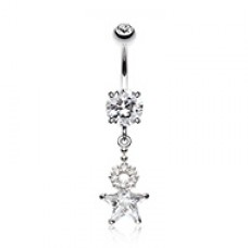 Halo Star Cubic Zirconia Belly Button Ring.