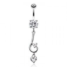 Sparkle Curl Heart Drop Cubic Zirconia Belly Button Ring