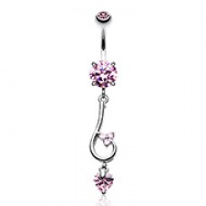 Sparkle Curl Heart Drop Cubic Zirconia Belly Button Ring