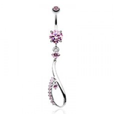 Sparkled Loop Cubic Zirconia Belly Button Ring