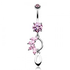 Vine Sparkle Droplets  Cubic Zirconia Belly Button Ring