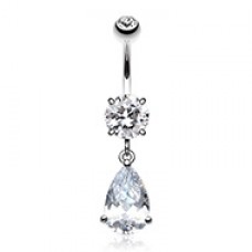 Opulant Droplet Cubic Zirconia Belly Button Ring