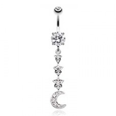 Stars to the Moon Cubic Zirconia Belly Button Ring