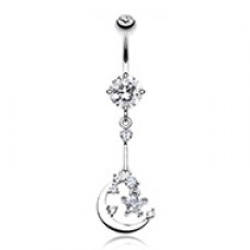 Opulant Moon and Star Cubic Zirconia Belly Button Ring
