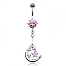 Opulant Moon and Star Cubic Zirconia Belly Button Ring