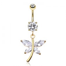 Golden Dazzling Butterfly Cubic Zirconia Belly Button Ring