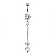 Dainty Bow and Gem Droplet Cubic Zirconia Belly Button Ring