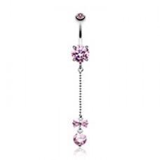Dainty Bow and Gem Droplet Cubic Zirconia Belly Button Ring