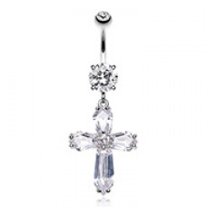 Elegant Cross Sparkle Cubic Zirconia Belly Button Ring