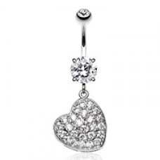 Pave Heart Sparkle Cubic Zirconia Belly Button Ring