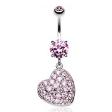 Pave Heart Sparkle Cubic Zirconia Belly Button Ring