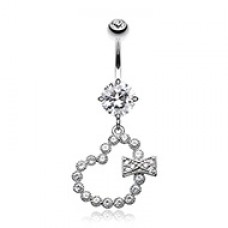 Glam Heart Bow Cubic Zirconia Belly Button Ring